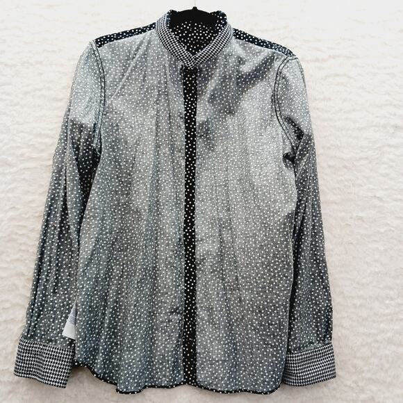 Blouse Sz M Polka Dot Preppy Classic Ralph Lauren Goth Shirt Office Houndstooth - Picture 9 of 12